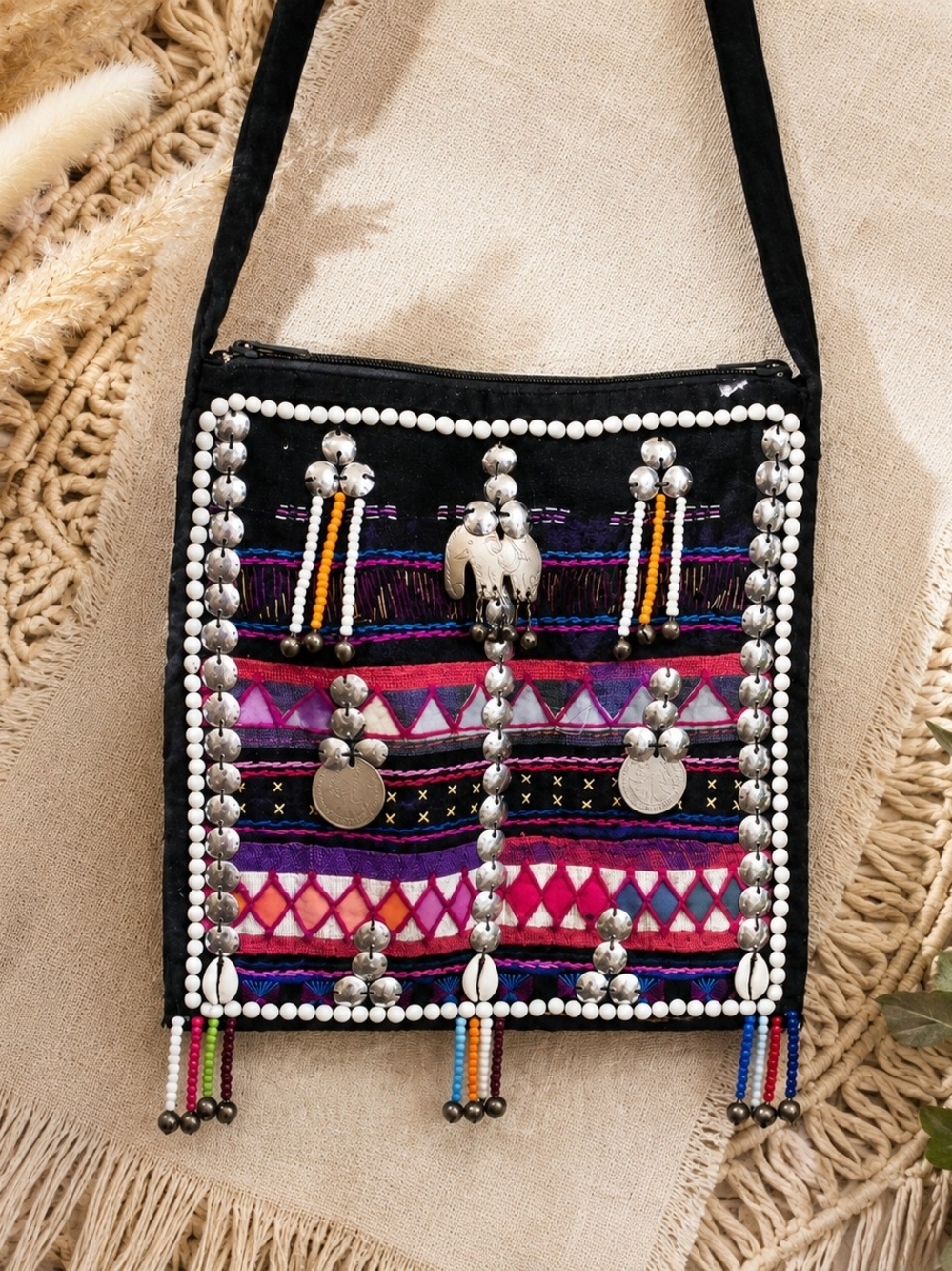 NWOT Boho Tribal Beaded Embroidered Crossbody Shoulder Bag
